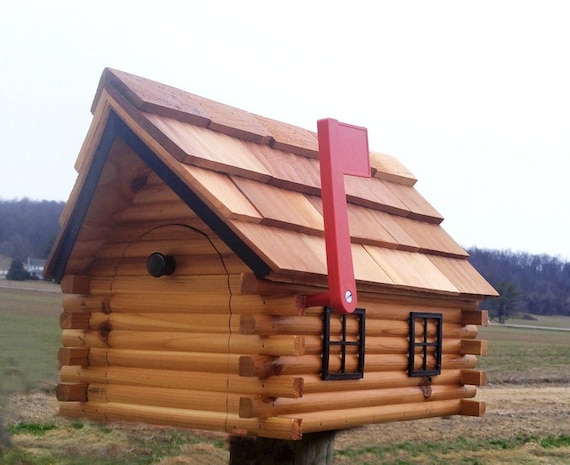Log Cabin Mailbox Cedar Mailbox Wood Handmade Amish Country Etsy