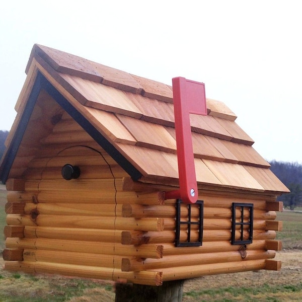 Cedar Log Cabin Mailbox | Amish Handcrafted, Made in USA
