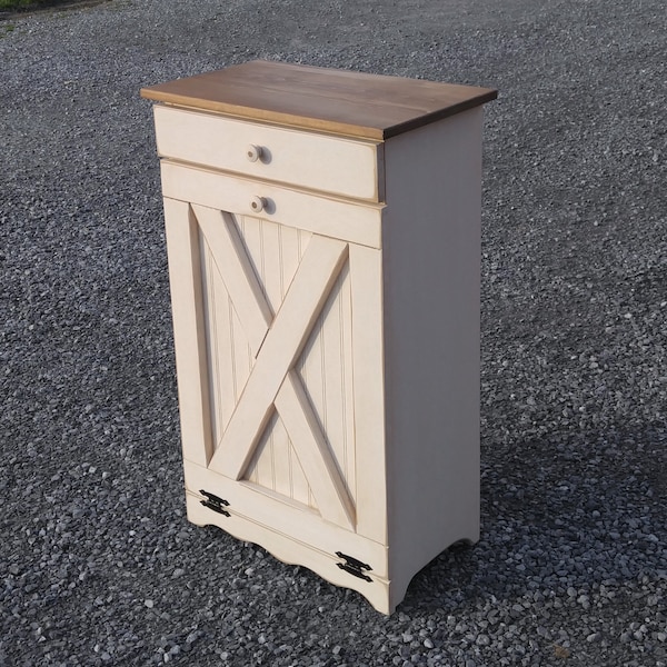 Rustic Trash can Cabinet | Extra Large | Distressed edges| Not smooth | Amish furniture | Made in USA