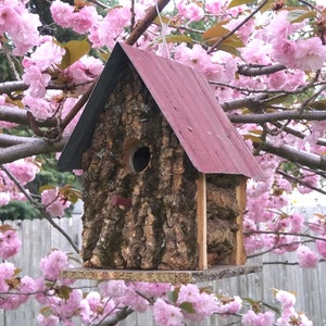 Wren Birdhouse | Bark | Reclaimed tin | Amish Handmade | Made in USA