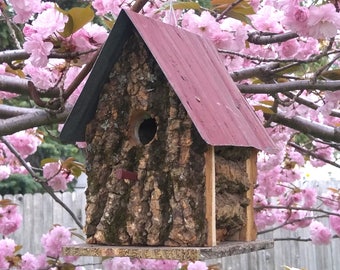 Wren Birdhouse | Bark | Reclaimed tin | Amish Handmade | Made in USA