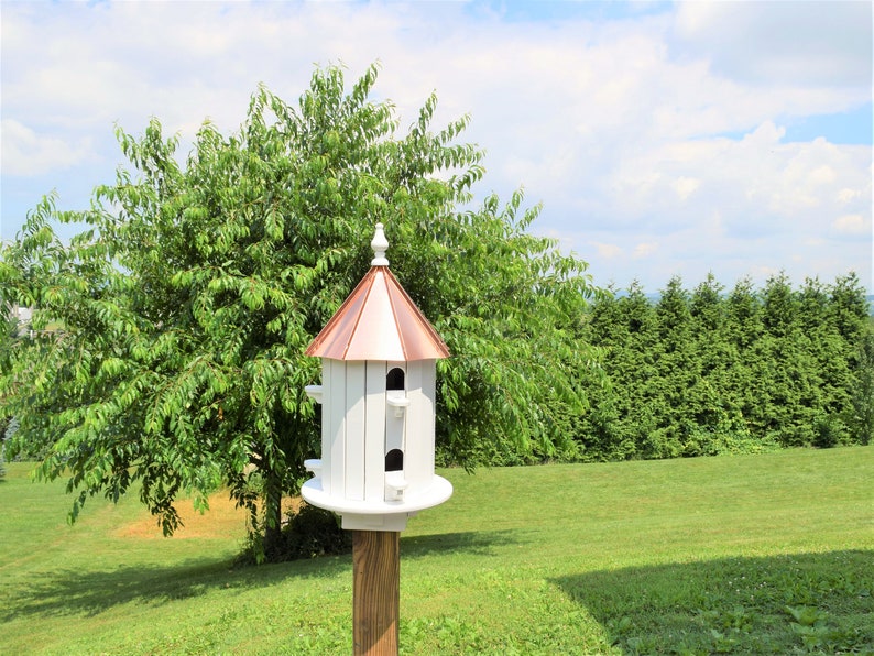 Copper roof birdhouse 6 holes Spruce wood bird house Amish handmade Made in USA Shinny Copper