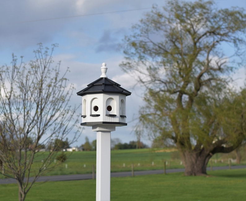 Bird House Poly Gazebo birdhouse 8 holes with 4 rooms Amish Handmade Made in USA small WHITE AND BLACK