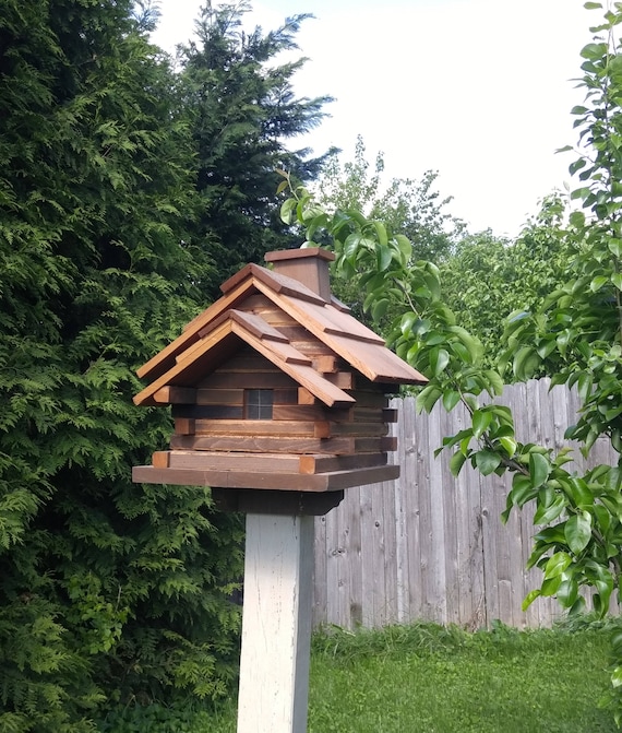 Bird Feeder Log Cabin Bird Feeder Amish Handmade Reclaimed Etsy