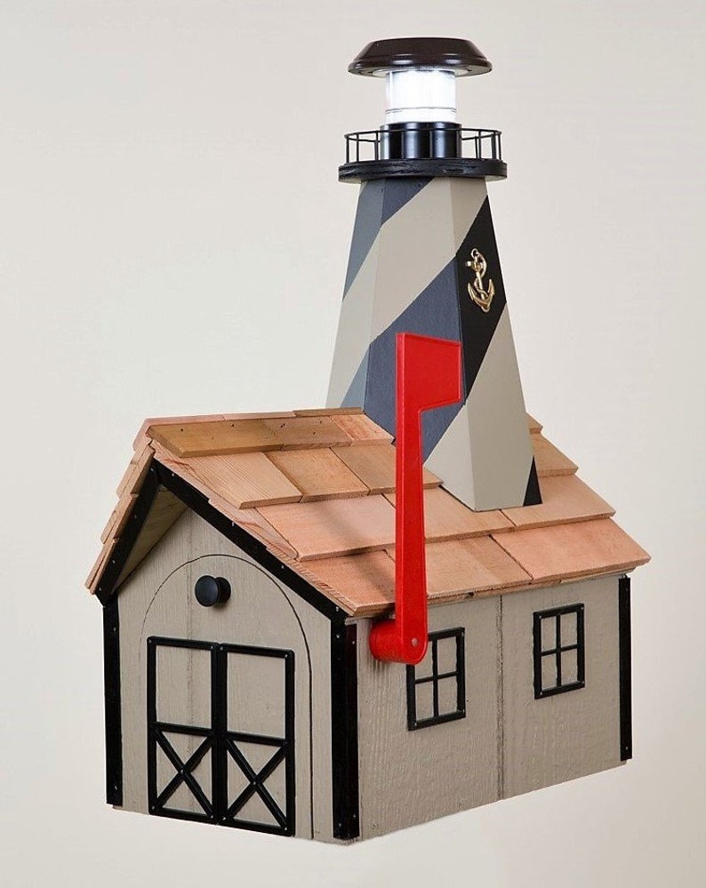 Lighthouse Mailbox Solar Light Amish Handmade wood Mailbox Etsy