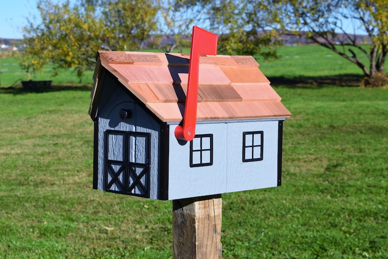 Amish mailbox Barn Mailbox Amish Handmade wood mailbox FREE SHIPPING GRAY AND BLACK