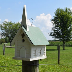 Birdhouse CHURCH BIRDHOUSE Reclaimed materials Amish Handmade Green  Roof