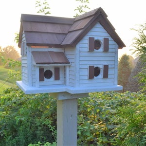 Cottage Bird House | Reclaimed Wood | Amish Handmade | Made in USA | White & Stain