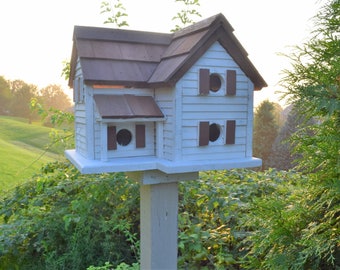 Cottage Bird House | Reclaimed Wood | Amish Handmade | Made in USA | White & Stain