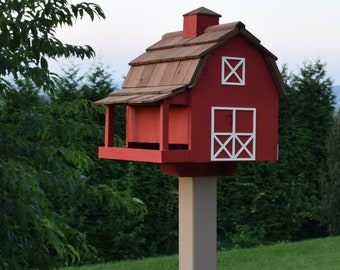 Red Barn Bird Feeder| Amish barn Bird feeder  | Amish  handmade | reclaimed materials. Made in USA