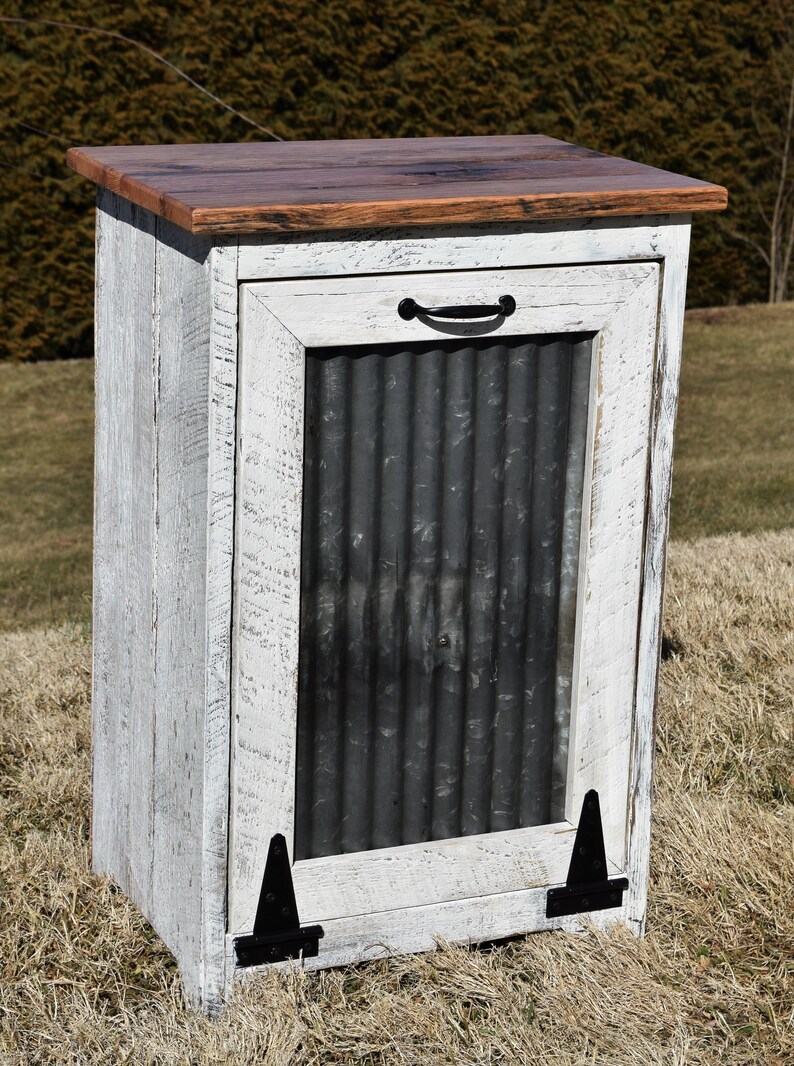 Reclaimed barn wood Distressed Trash Bin Wood Trash Bin Amish handmade