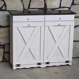 Amish Handmade Double Trash Can Cabinet | Rustic Pine Wood