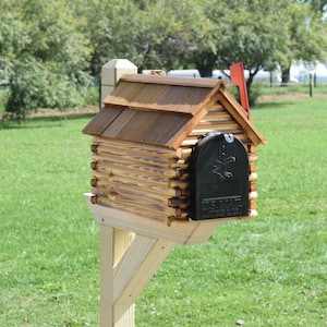 Log Cabin Mailbox, Cedar shake roof, handmade, Amish country wooden mailbox,