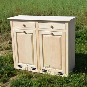 Unfinished trash can | Double trash bin | Amish handmade trash cabinet | Made in USA