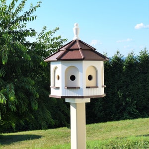 Gazebo Bird house | LARGE POLY birdhouse | Amish handmade | Made in USA | White & Brown| 8 rooms