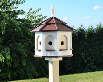 Gazebo Bird house | LARGE POLY birdhouse | Amish handmade | Made in USA | White & Brown| 8 rooms