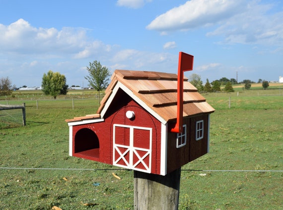 Amish Barn Mailbox Amish Red Barn Mailbox With News Paper Etsy
