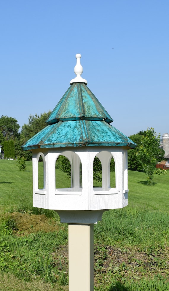 Post not included Patina copper roof Bird Feeder Amish handmade handcrafted Double copper top X-Large 27 inches TALL