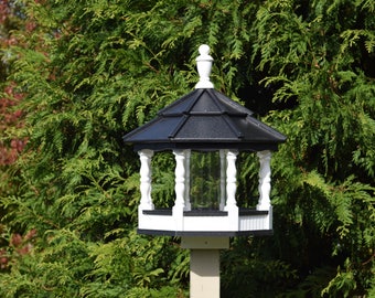 LARGE Poly Gazebo Bird Feeder | SPINDLE | Amish Handmade | Made in USA | White & Black