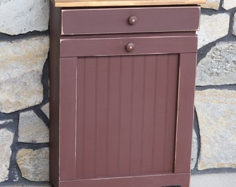 Amish Handmade Tilt-Out Trash Can | Rustic Pine Wood Cabinet