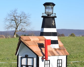 Lighthouse Mailbox  Solar Light Amish Handmade Bodie Island