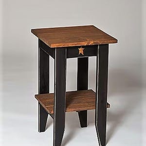 Rustic Amish End Table, Pine Wood, Walnut Stain