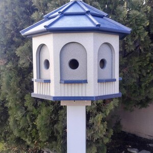 LARGE Poly Gazebo Birdhouse 8 rooms Amish Handmade Made in USA Gray & Blue darker inner wall image 3