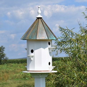 Birdhouse | Copper roof birdhouse | vinyl and Copper | 6 holes | Amish handmade | Made in USA | Patina or copper roof