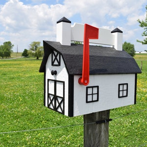 BARN Mailbox |Amish mailbox | White & Black trim | Amish handmade | Made in USA |Name plate