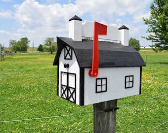 BARN Mailbox |Amish mailbox | White & Black trim | Amish handmade | Made in USA |Name plate
