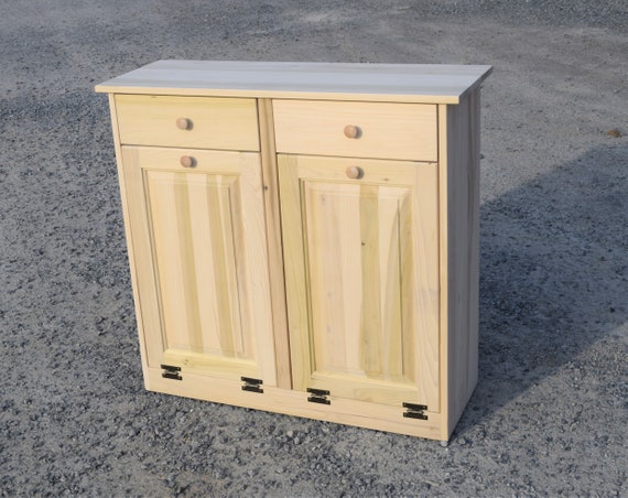 Double Trash Bin Cabinet Tilt Out Door Wood Can Double Trash Bin Cabinet Tilt Out Door, Wooden Double Trash Can Cabinet