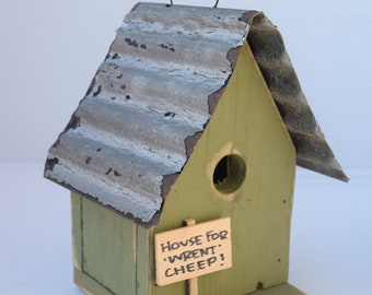 Wren Birdhouse | House for Wrent | Reclaimed Wood | Amish Handmade | Made in USA | Olive Green