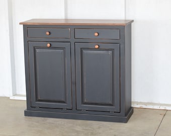 trash bin cabinet, double  trash bin |  Amish furniture | Made in USA  | with trim