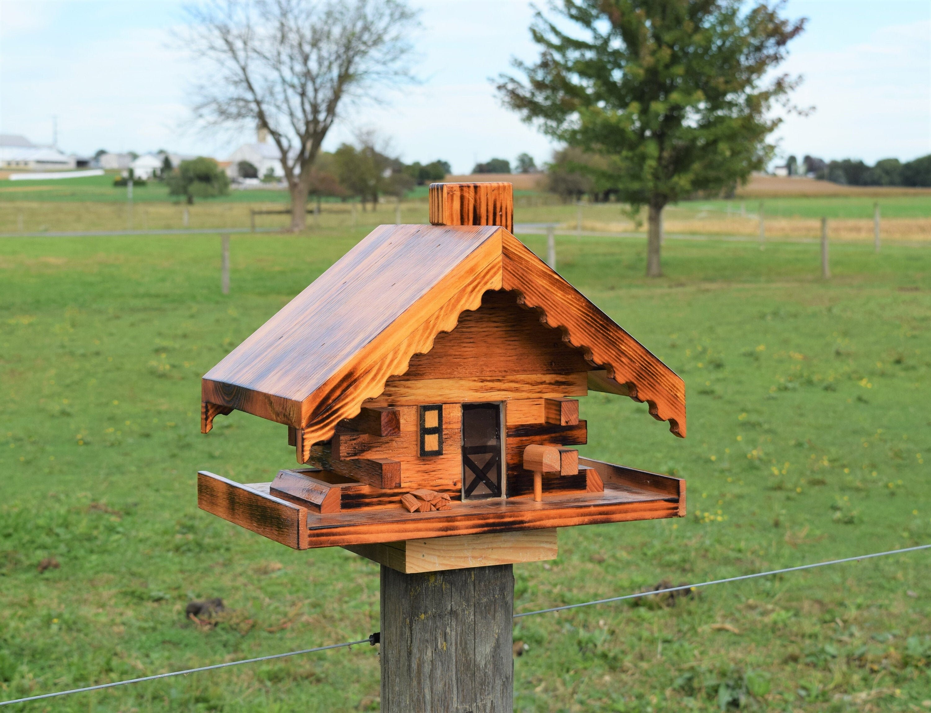 Bird Feeder Log Cabin Bird Feeder Log Cabin Amish Etsy