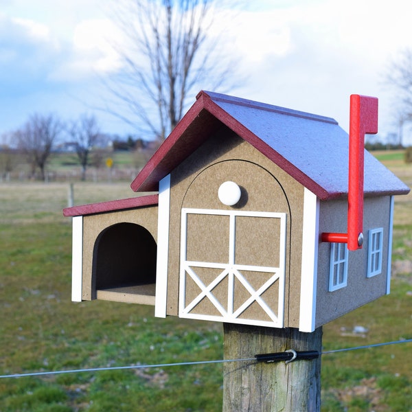 Mailbox with News paper slot,Poly lumber Mailbox, Amish Barn Mailbox, Country mailbox,  Amish handmade, Barn mailbox