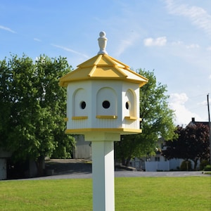 Amish made birdhouse gazebo birdhouse Poly 8 rooms Amish handmade Made in USA Bright colors WHITE AND YELLOW