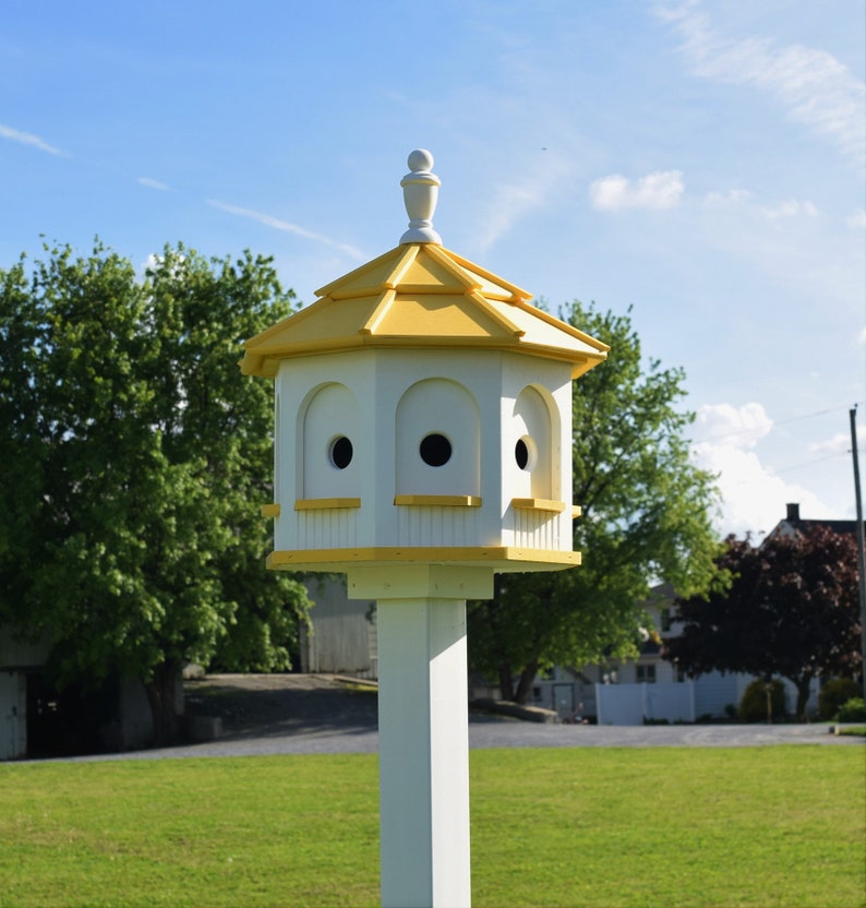 Amish made birdhouse gazebo birdhouse Poly 8 rooms Amish handmade Made in USA Bright colors WHITE AND YELLOW