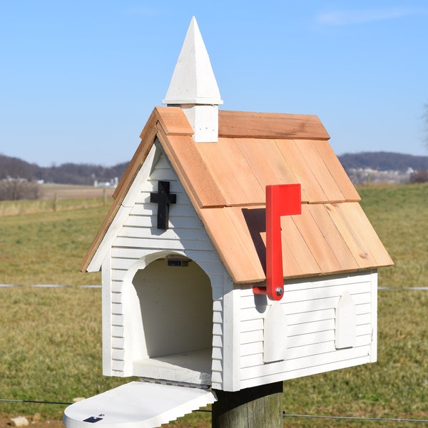 Amish Rustic Church Mailbox, Mailbox| Amish Handmade Reclaimed materials Rustic mailbox| Cedar shingles