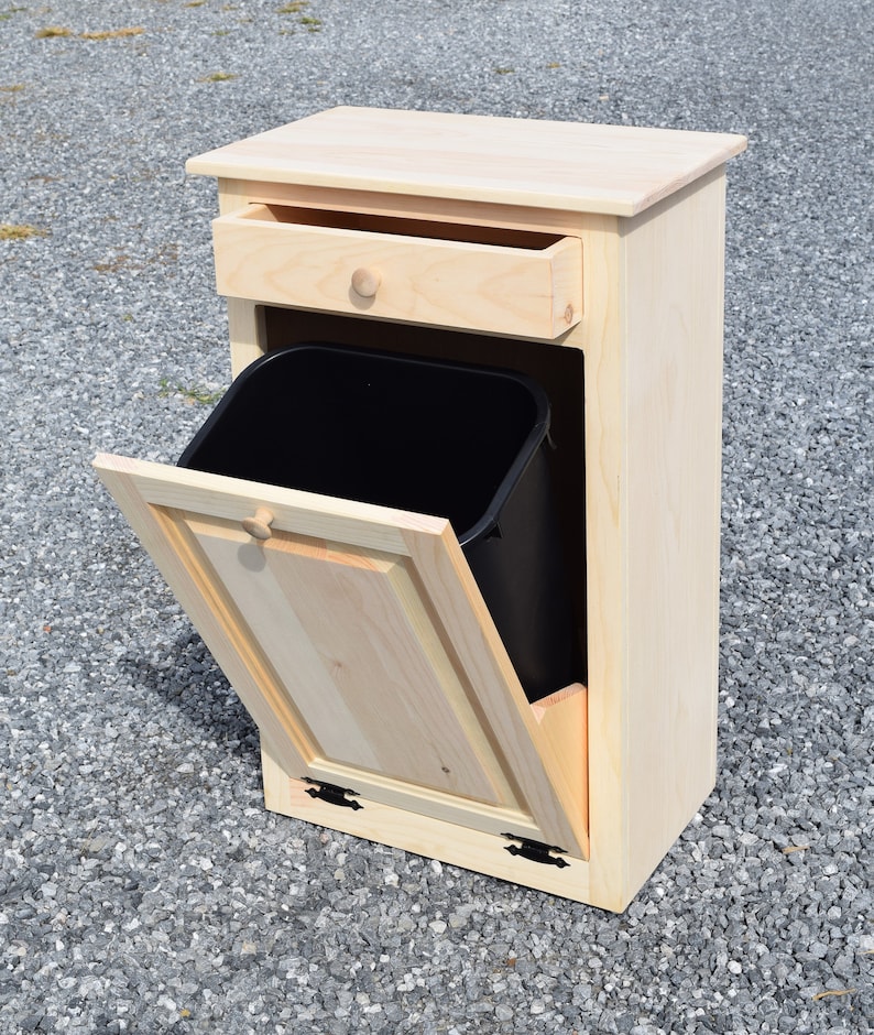 Wood Trash Can Wooden Trash Bin Tilt Out New Unfinished Amish Etsy