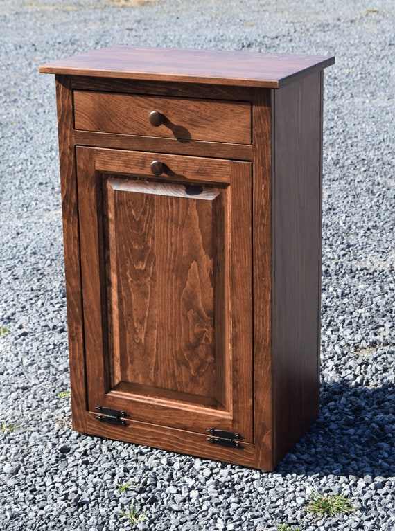 Wood Trash Can Wooden Trash Bin Cabinet Tilt Out Trash Bin Etsy