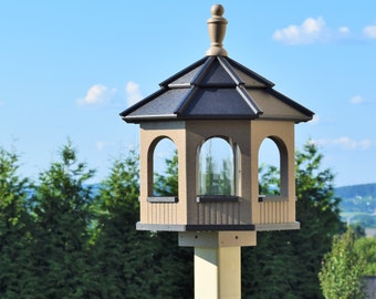 LARGE Poly Octagon bird feeder | Clay & Black | Amish handmade | Made in USA | 4 qt capacity