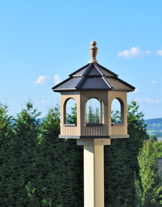 Birdhouse Bird Feeder Poly Gazebo Large Clay And Black Arched Etsy