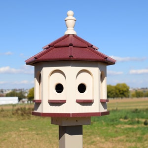 Bird House Poly Gazebo birdhouse 8 holes with 4 rooms Amish Handmade Made in USA small IVORY AND RED