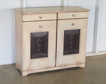 Primitive Double trash bin cabinet | Amish furniture | with copper tin door |Made in USA  | MTO