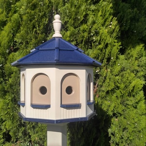LARGE Poly Gazebo Birdhouse | 8 rooms | Amish Handmade | Made in USA | Ivory & Blue