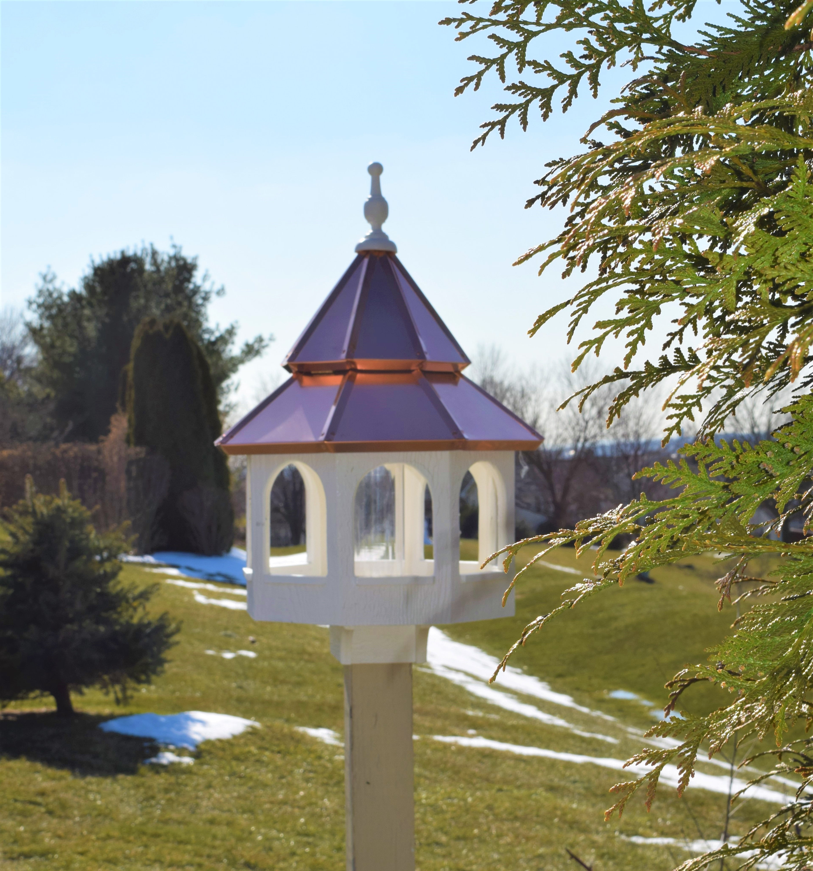 Large Bird Feeder Copper Roof Bird Feeder Double Roof Bird Etsy