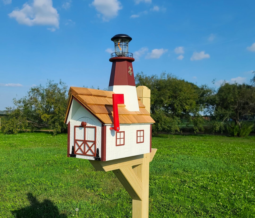 Lighthouse Mailbox Amish Mailbox Solar Light Mailbox Amish Handmade