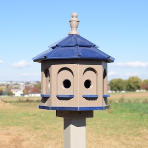 Bird House Poly Gazebo birdhouse 8 holes with 4 rooms Amish Handmade Made in USA small CLAY AND BLUE