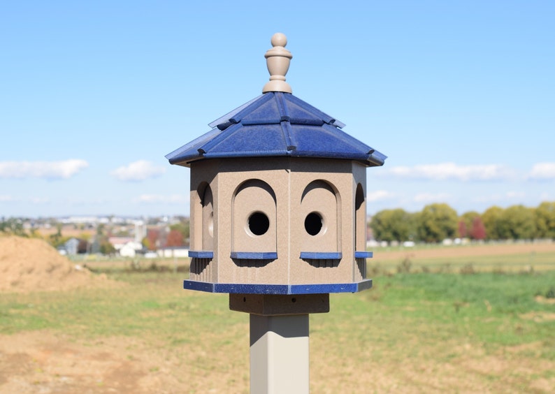 Bird House Poly Gazebo birdhouse 8 holes with 4 rooms Amish Handmade Made in USA small CLAY AND BLUE