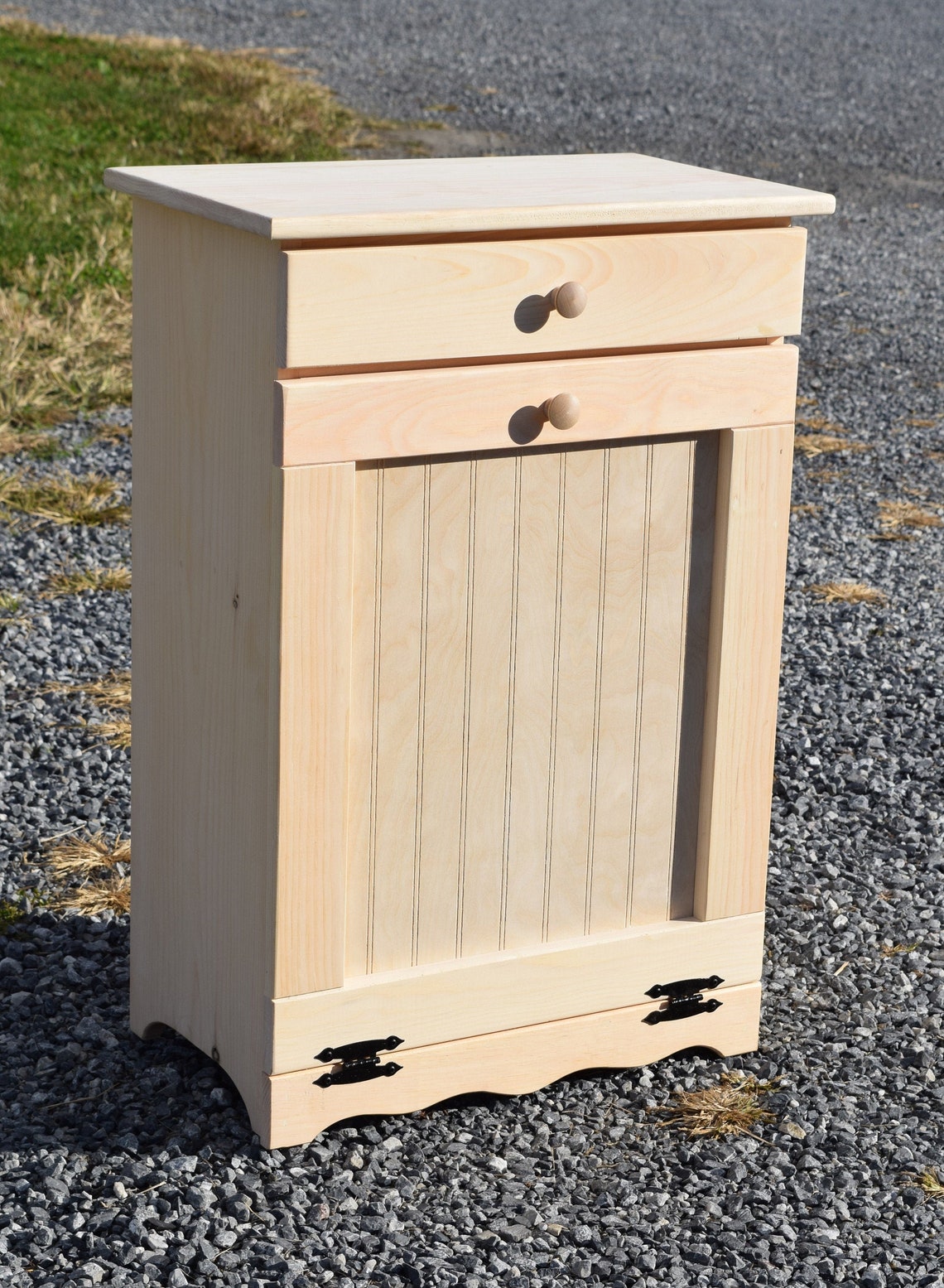 Wood Trash Can Unfinished Tilt Out Trash Bin Amish Etsy